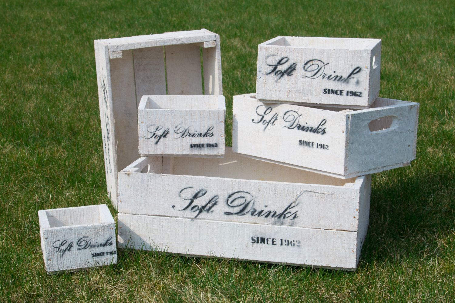 Holzkisten 6er-Set - Deko-Kisten in Grau, Weiß oder Natur