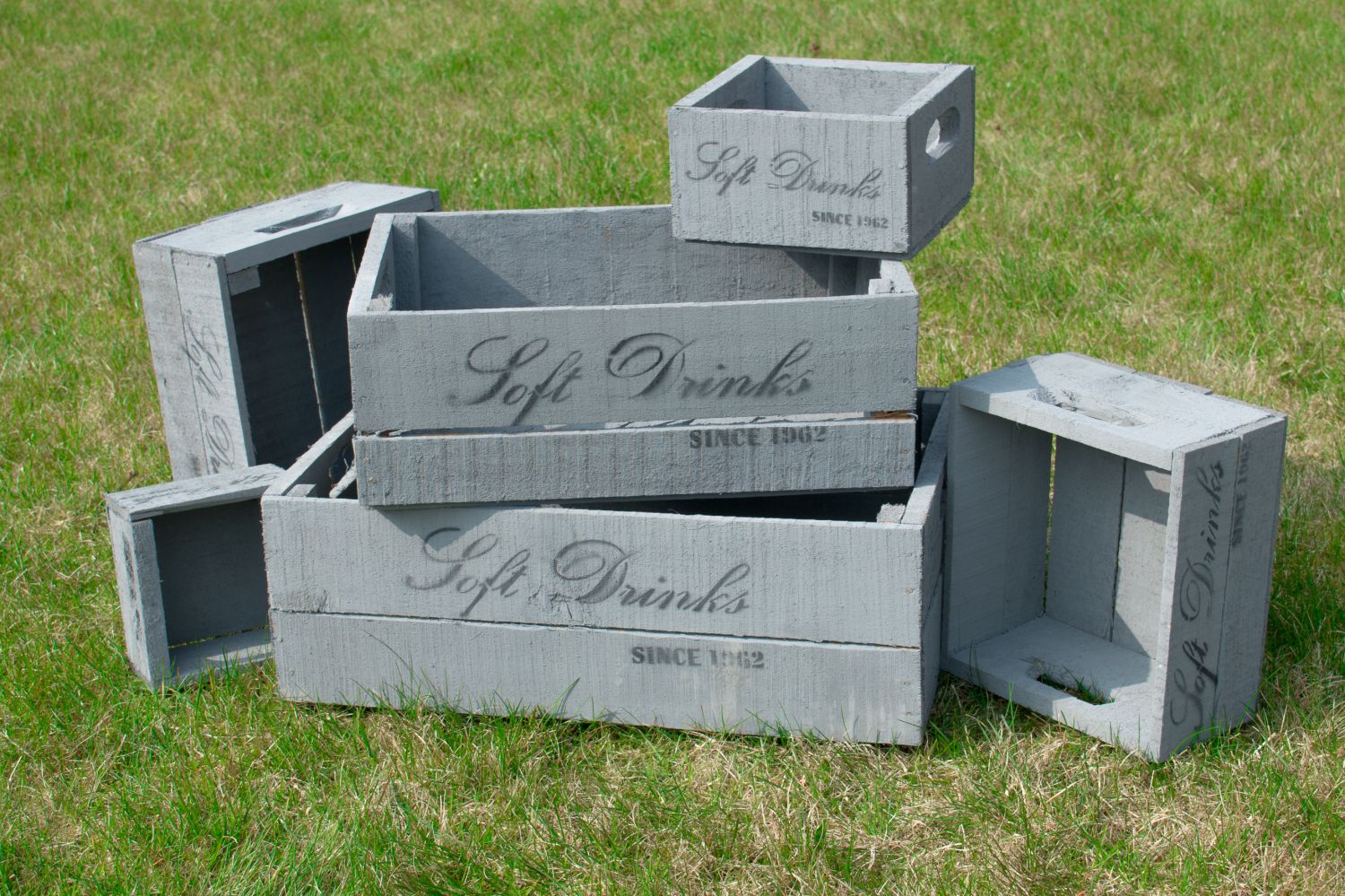 Holzkisten 6er-Set - Deko-Kisten in Grau, Weiß oder Natur