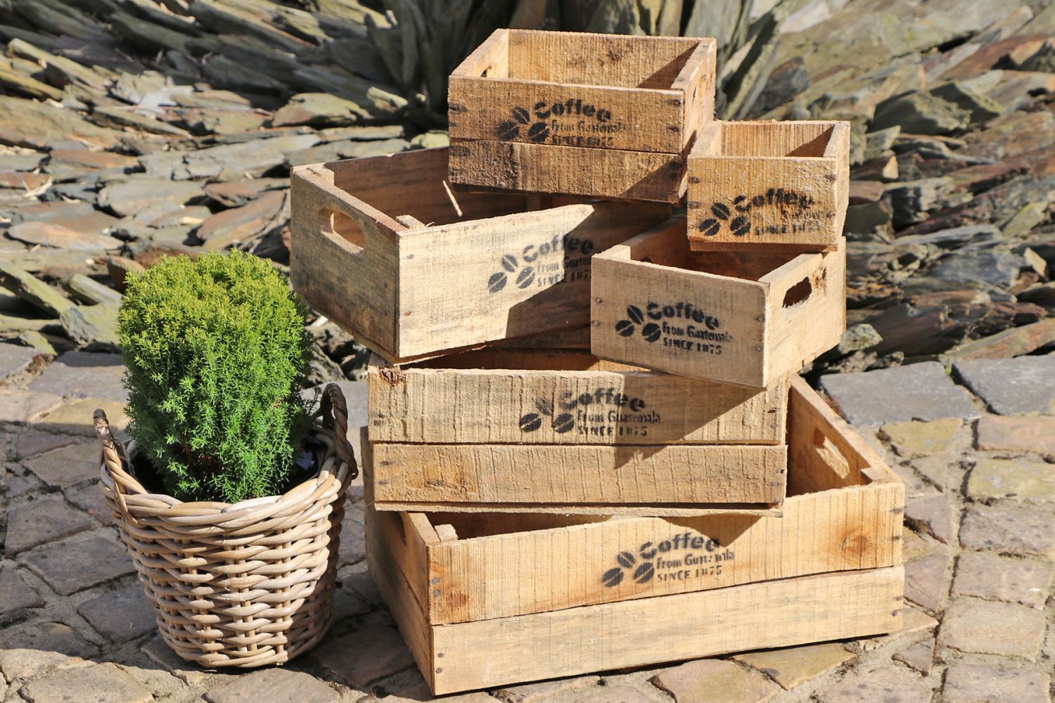 Holzkisten 6er-Set - Deko-Kisten in Grau, Weiß oder Natur