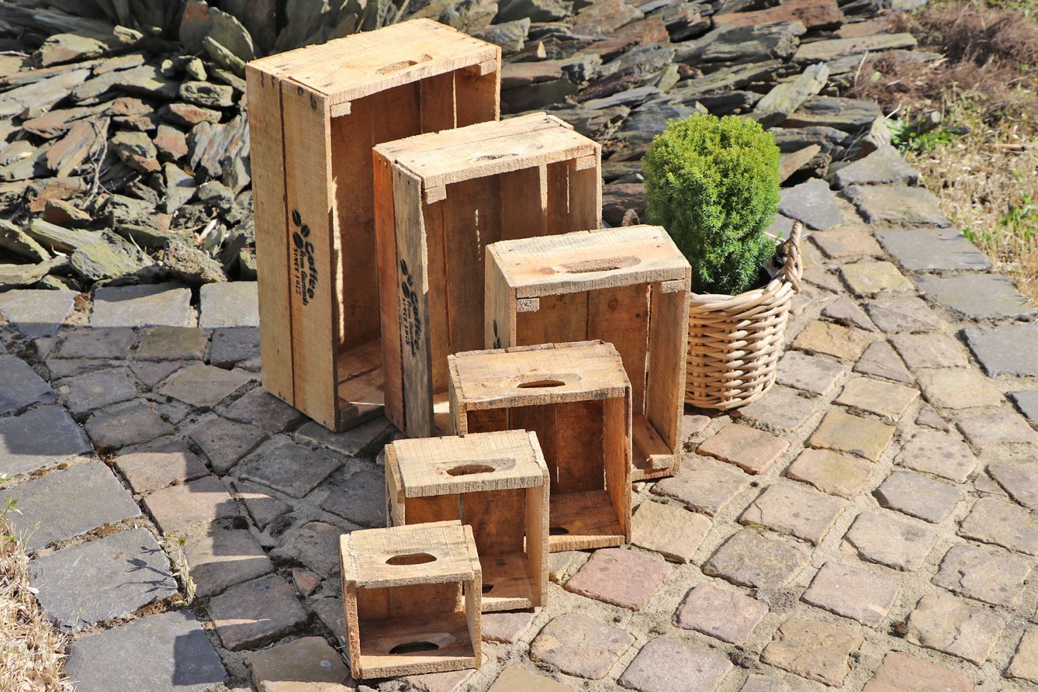 Holzkisten 6er-Set - Deko-Kisten in Grau, Weiß oder Natur