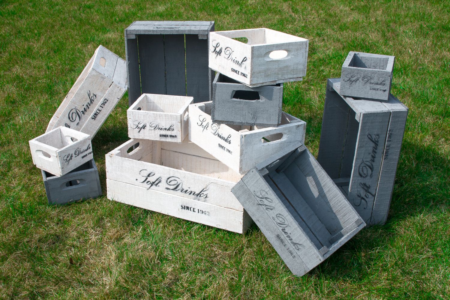 Holzkisten 6er-Set - Deko-Kisten in Grau, Weiß oder Natur