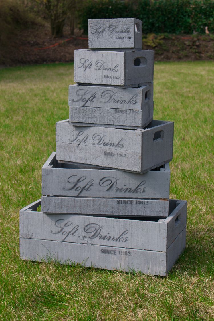 Holzkisten 6er-Set - Deko-Kisten in Grau, Weiß oder Natur